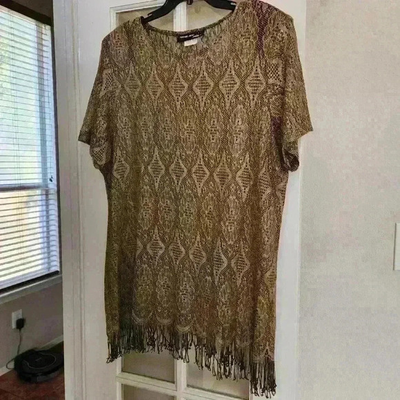 Vintage Sharade Nites Metallic Gold Fringe Blouse Women’s Boho 80s Made in USA - Picture 2 of 13